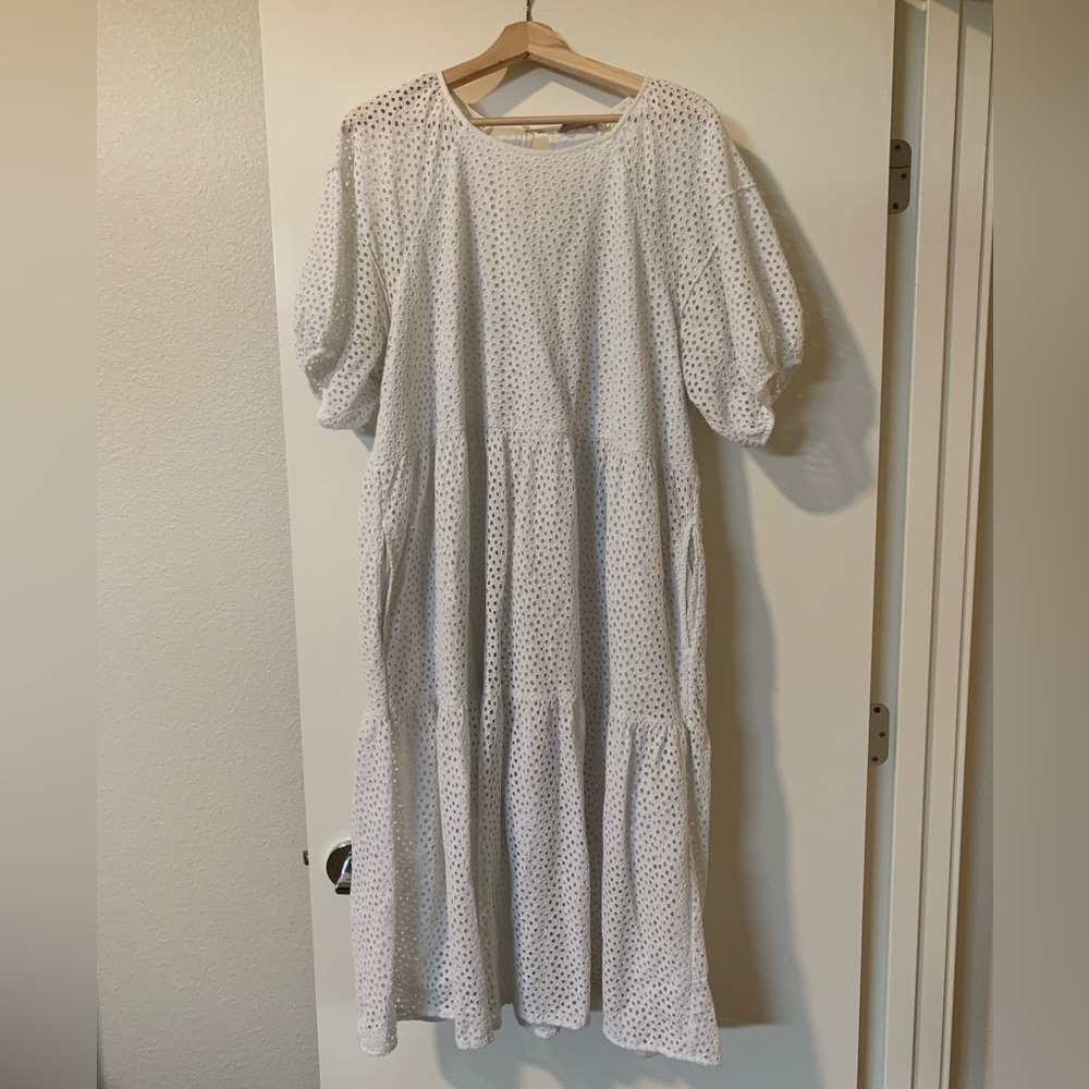 Everlane Tiered White Eyelet Dress